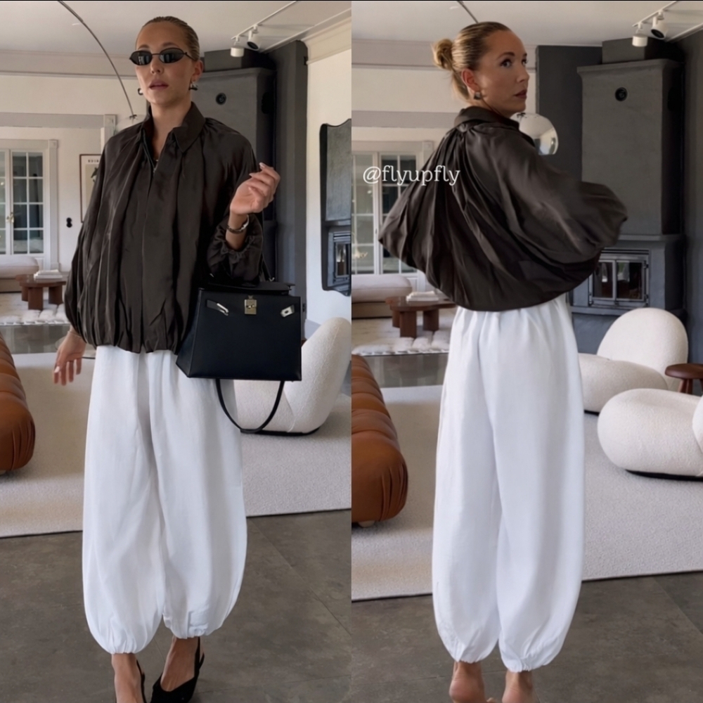 ZARA FLOWY BALLOON PANTS WHITE SIZE M L